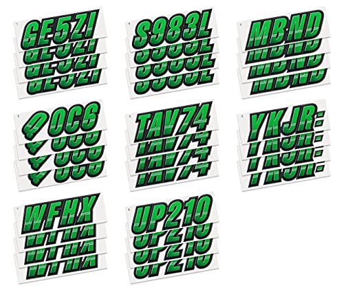 Image of STIFFIE Techtron Green /Black 3 inch Boat & PWC Registration Decals • Numbers Letters Stickers