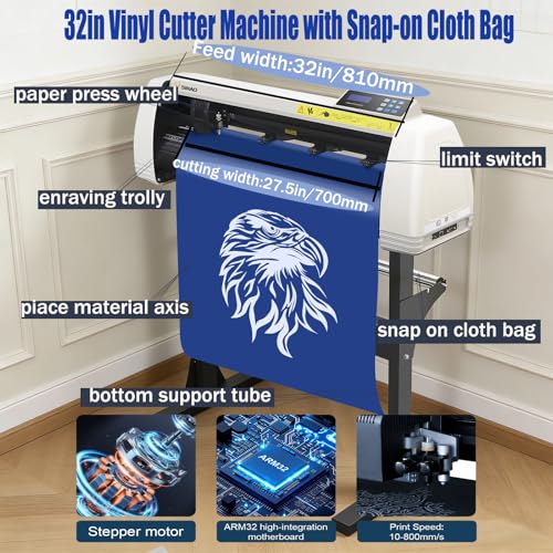 Image of ZHIMAI Vinyl Cutter Machine 32 inch, Cutting Plotter Machine with Snap-on Cloth Bag & COM /USB, Vinyl Printer LCD Display Plotter Cutter with Floor Stand for Design,Cut