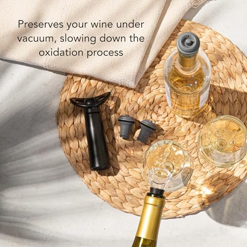Image of Vacu Vin Wine Saver Concerto - Premium Wine Preserver Vacuum Pump with 2 Stoppers - Made in the Netherlands - Airtight Seal Keeps Red or White Wine Fresh up to 10 Days - Click Indicator - Black