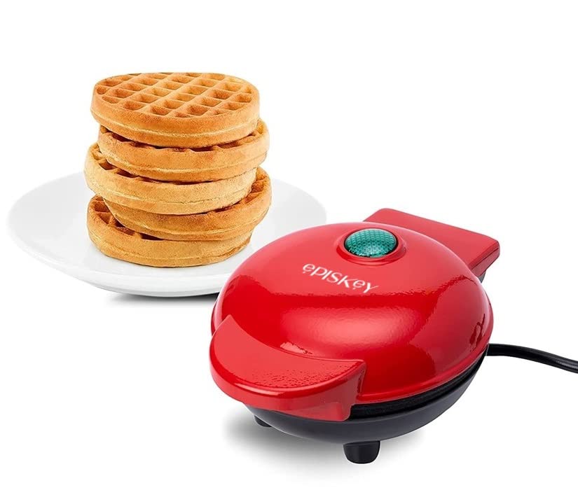episkey Mini Waffle Maker 4 Inch- 350 Watts: Stainless Steel Non-Stick Electric Iron Machine for Waffles, Pan Cakes or Other Snacks (Tangy Red)-picture-29
