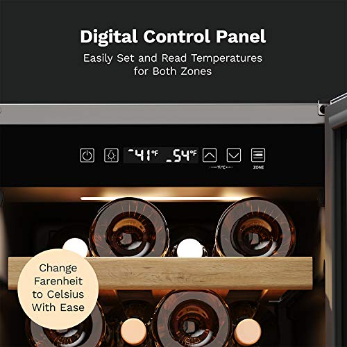Homelabs 25 Bottles High-End Wine Cooler - Standalone Dual-Zone Mini Fridge And Chiller For Wines With Temperature Control Panel, Stainless Steel Reversible Door Swing And Removable Wood Shelves #TOP3