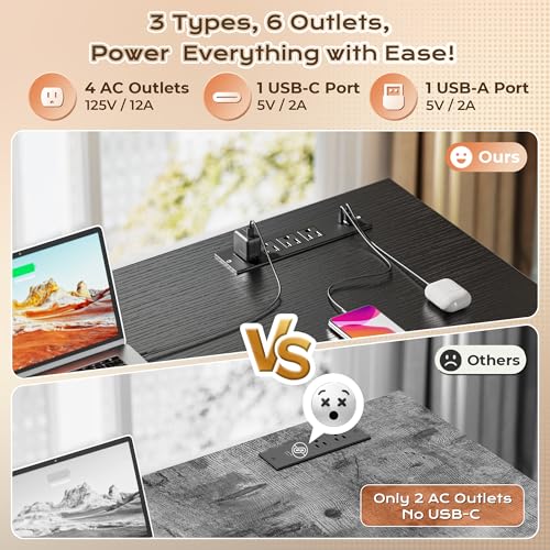 PRAISUN 63 Inch L Shaped Desk with Power Outlets and USB-C Port, Computer Corner Home Office Desk with File Fabric Drawers and Movable Monitor Stand, Larger Storage, Gaming, Writing, Work, Black - Image 5