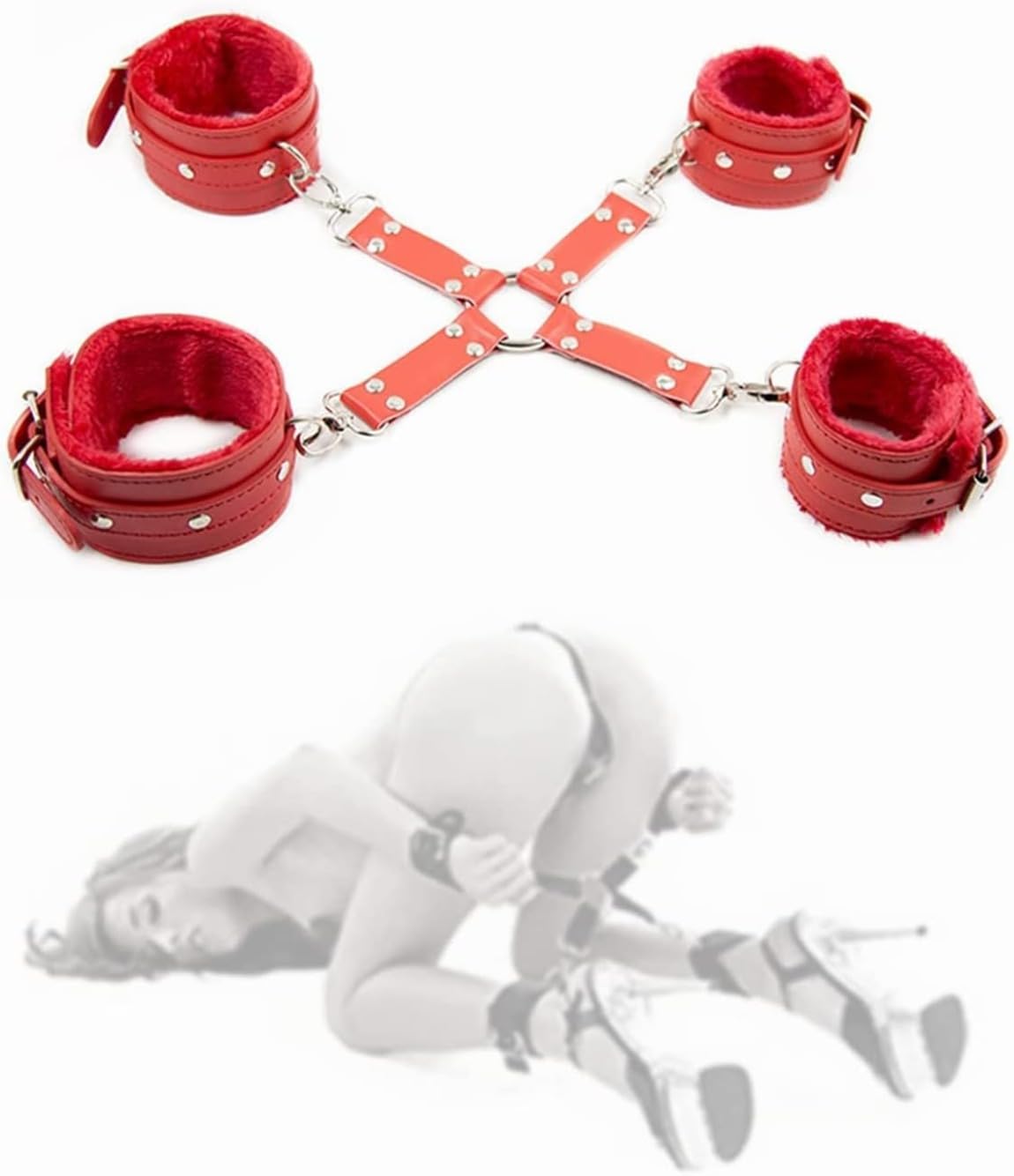 🅑🅓🅢🅜 Set para Entrenamiento de Yoga, Aros Suaves para Manos y Pies, Ajustables, Regalo para Hombre Mujer (Rojo) Sex Bondage