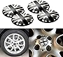 Xotic Tech 4X Union Jack UK Flag Style Wheel Center Cap Covers Compatible with Mini Coopers R50 R51 R52 R53 R55 R56 R57 R58 R59 R60 R61 F55 F56, etc (Black/Grey)