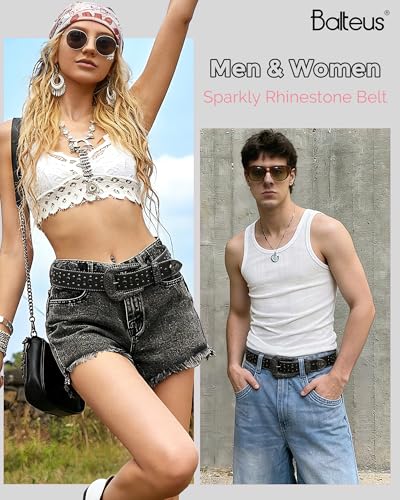 Image of Sparkly Rhinestone Diamond Sequin Studded Belt for Men & Women - Western Cowgirl Cowboy Style