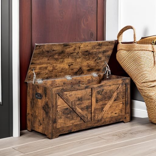 VASAGLE Storage Chest, Storage Trunk with 2 Safety Hinges, Storage Bench, Shoe Bench, 15.7 x 39.4 x 18.1 Inches, Rustic Brown ULSB060T01 - Image 5