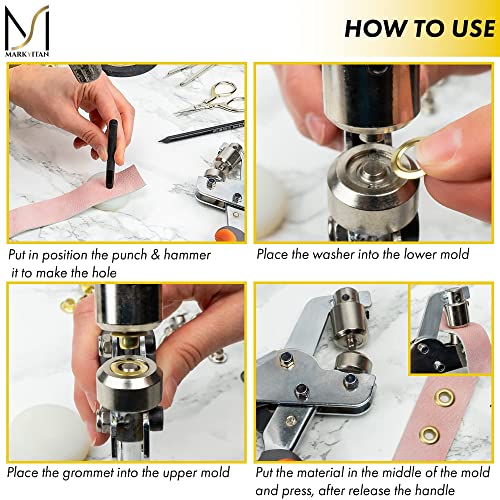 "Markyitan Complete Set For Diy Projects Grommet Tool Kit - 3/8 Inch Grommet Press Plier With 90 Silver, Gold, And Chrome Grommets, Leather Hole Punch, And Solid Plastic Block" #TOP4