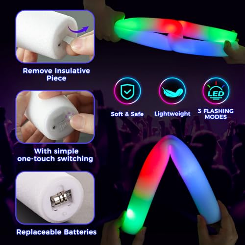 LovesTown 20PCS LED Foam Sticks, Halloween Glow Sticks Bulk Party Favors with 3Modes Flashing, Glow in The Dark Party Supplies for Halloween, Spooky Celebrations, Wedding, Camping, Birthday, Carnival - Image 4