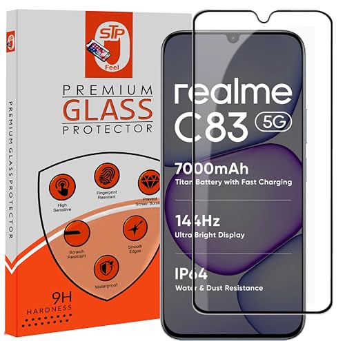 Image of STP FEEL Premium Tempered Glass Screen Protector Guard Compatible For Realme C83 5G (6.8 Inch, Pack of 1) | Edge to Edge Coverage With Easy to installation kit for Smartphone