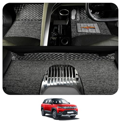 Image of CONTINENTAL [Butterfly 7D Brezza Car Mats] Luxury 7D Car Floor Mats for Brezza (2022-2026) || Scratchproof & Waterproof 7D Car Mats || Color - Black & Silver