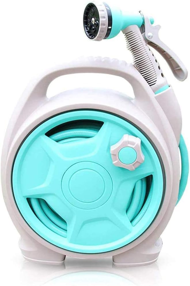 Brikipth Retractable Garden Hose Reel, 7 Function Sprayer, Wall Mounted Hose Cart Water Pipe Reel Rack with High Pressure Garden Hose Sprayer Watering Accessories, Pet Showering || Aqua