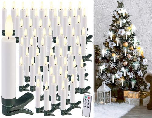 Lunartec LED Baumkerzen kabellos: 60er-Set LED-Weihnachtsbaumkerzen...