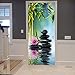 A.Monamour Pegatinas Decorativas de Puerta Autoadhesivo 3D Bambú Verde Piedras De Roca Negra Lago De Agua Jardín Zen SPA Yoga Vinilo para Puertas Mural PVC Pegatinas de Pared Foto Poster 77 x 200 cm