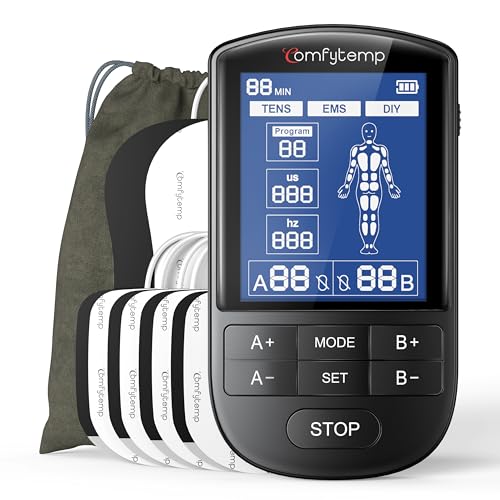 Comfytemp TENS Unit Muscle Stimulator for Pain Relief Therapy, TENS Machine with 24 Modes and DIY, Dual Channel EMS Unit, Pulse Muscle Massager for Back, Shoulder, Sciatica, Arm, 10 Electrode Pads