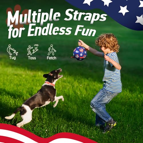 Image of QDAN Dog Toys, Dog Soccer Ball with Straps, Herding Ball for Small Dogs | 6 Inch Dog Toy Ball for 20-40 lbs Dogs, Outside Dog Toys for Beach Pool Water Fun to Keep Them Busy, Puppy Birthday Present