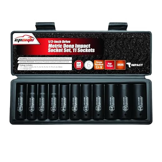 EPAuto 1/2-Inch Drive Metric Deep Impact Socket Set, Cr-V, 6 Points, 11 Sockets