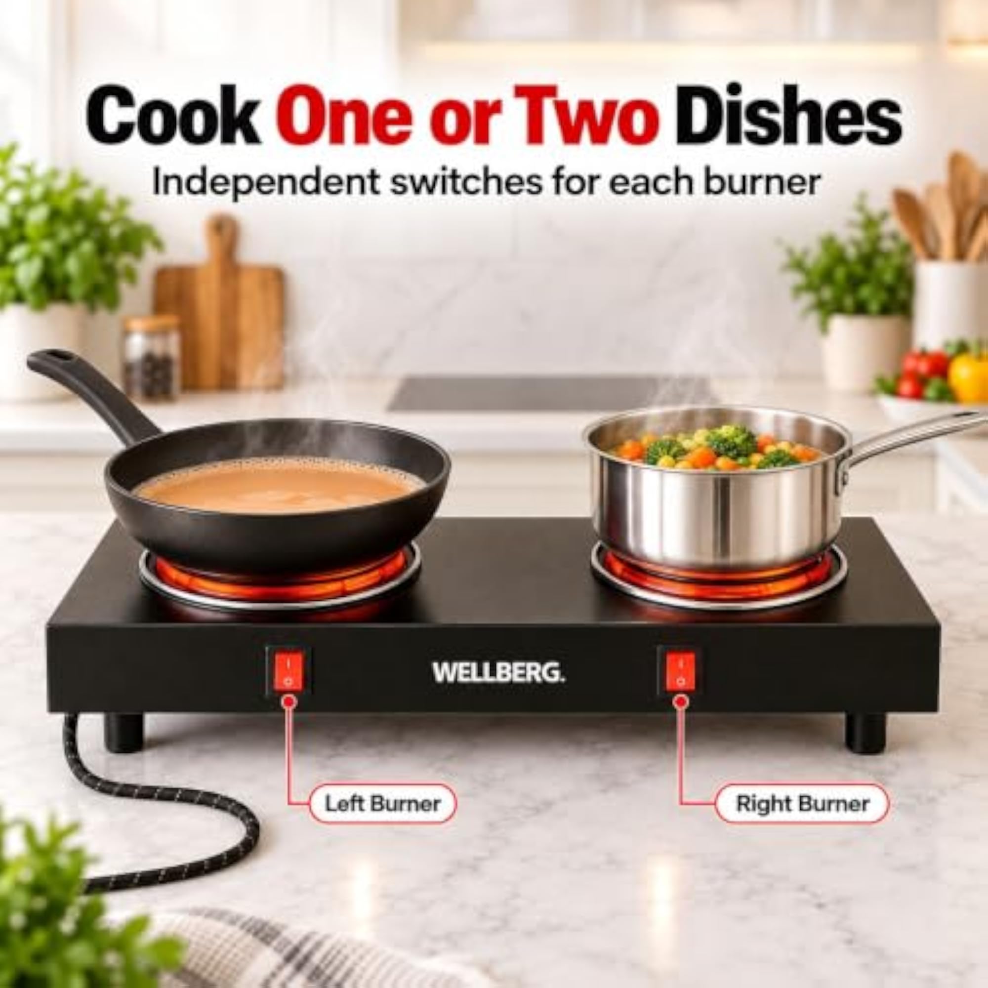 Double Electric Hot Plate 2000W, Independent Controls