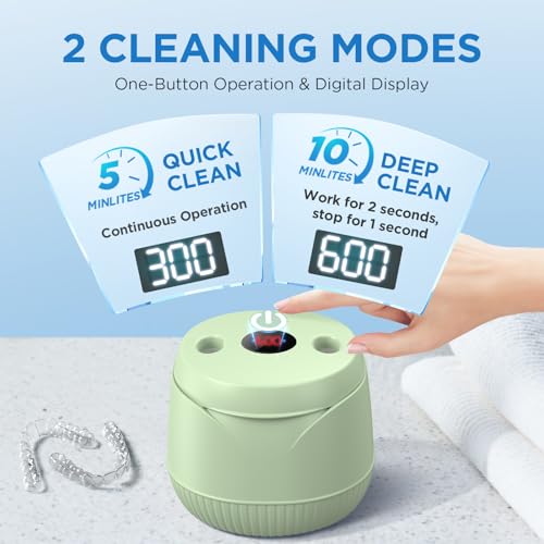 Image of Dental Ultrasonic Retainer Cleaner Machine: 45kHz Dental Cleaning Pod with Digital Timer & 200ML, Cleaning for Dentures, Mouth Guards, Aligners, Night Guards, Braces, Toothbrush Heads & Jewelry, Green