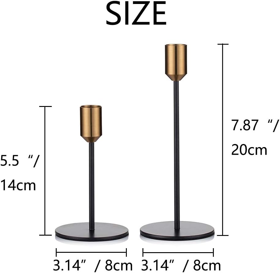 Nuptio Candlestick Holders Taper Candle Holders, 2 Pcs Candle Stick Holders Set, Gold & Black Brass Candlestick Holders Set Table Decorative Modern Candle Holders for Tapered Candles (S + L) : Everything Else