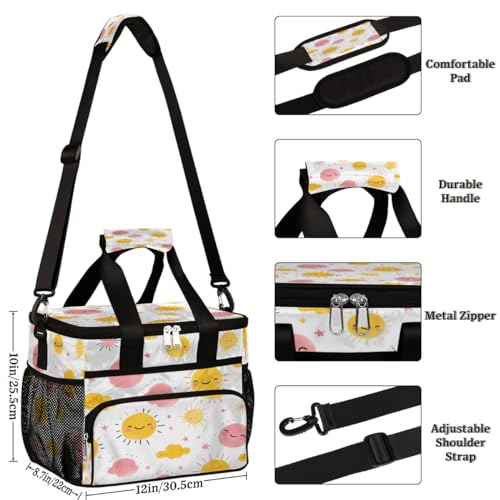 Cloud Insulated Picnic Backpack Lunch Box for Women Men Picnic Basket Tote Lunch Bag Picnic Bag Portable Lunch Bags for Picnic, Beach, Work, Trip,Office, Camp Cartoon Sun