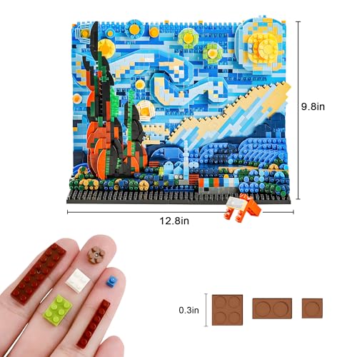 Image of MACTANO The Starry Night Micro Mini Building Kit for Adult, Vincent Van Gogh Idea Display for Home Decor DIY Building Block Set Construction Toy Model-1858PCS