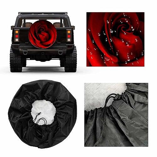 Image of Rose Spare Tire Cover Red Flower Bloom Love Valentine Petal Romance Aroma Passion Weatherproof Universal Wheel Protectors Camper Tire Covers for Trailer Rv Travel(17 inch)