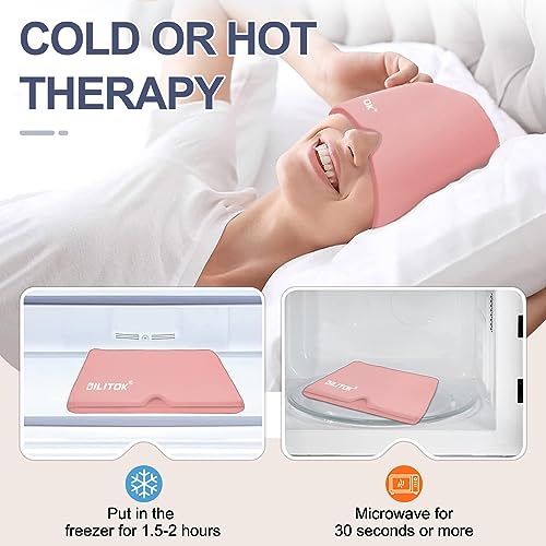 Image of EXQUISLIFE Migraine Headache Relief Cap, Gel Ice Head Wrap, Hot and Cold Therapy, Headache Eyes Mask for Sinus, Puffy Eyes, Tension and Stress Relief (Pink)