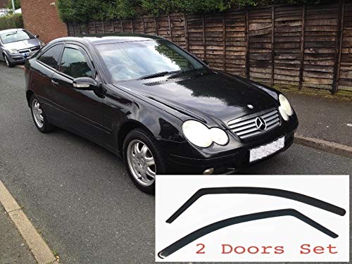 2x Deflectores de Aire Compatible con Mercedes Clase C Compact W203 Coupe 2 Puertas 2000 - 2007 Derivabrisas protección sol lluvia nieve viento Vidrio acrílico PMMA de primera calidad