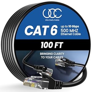 Ultra Clarity Cables Cat 6 Ethernet Cable 100 ft, Outdoor&Indoor 10Gbps Ethernet Cable, High Speed Cat6 Cable RJ45 LAN Internet Cable for Computer, Router, Modem, PS4/5, Xbox, Gaming – Black