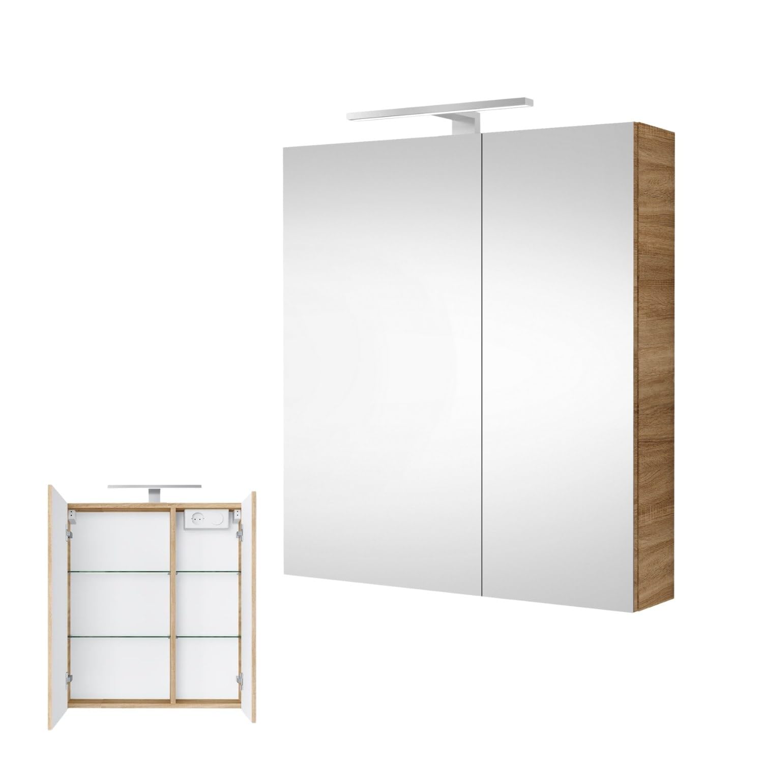 Szafka łazienkowa z lustrem i oświetleniem LED 60 cm (dąb sonoma)