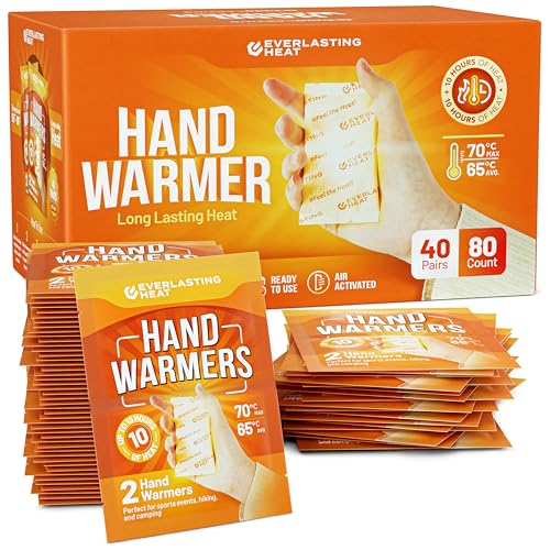 Everlasting Heat Hand Warmers 40 Pairs (80 Warmers) - Up to 10 Hours of Long Lasting Warmth and Hot Hands - Easy Air Activation for Hands, Body and Feet - TSA Approved