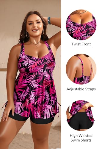 Image of Aqua Eve Women Plus Size Tankini Swimsuit Two Piece Flowy Swimdress Bathing Suits with Shorts