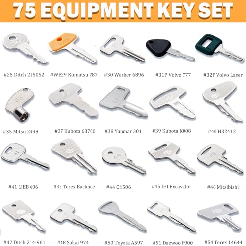 Image of 75 Non-Duplicated Heavy Equipment Key Set, Construction Equipment Ignition Master Keys | Fits CAT Caterpillar Bobcat JCB John Deere Case Kubota Volvo Komatsu Takeuchi Hyster Jlg Yanmar