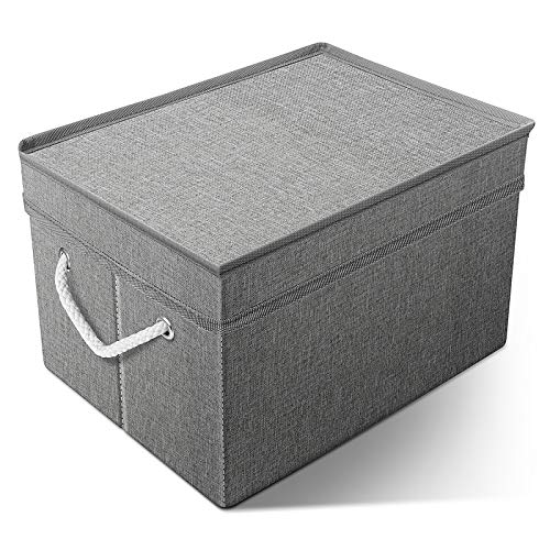 YOOFAN 1PCS Caja de Almacenamiento con Tapa - Cajas Almacenaje Rectangular y Cajas Organizadoras Resistente para Estante y Armario, Gris