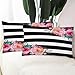 Emvency Decorative Throw Pillow Cover Queen Size 20x30 Inches Trendy Pink Watercolor Floral Black White Stripe Outdoor Pillowcase Gift for Holiday Sofa Bed Set of 2