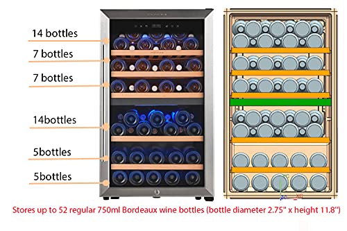 Fovomi 20" Wine Cooler Fridge 52 Bottles (Bordeaux 750Ml) Compressor Wine Cellars,Freestanding Dual Zone Refrigerator - Chiller For Kitchen,Home Bar #TOP2
