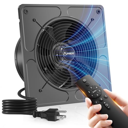 Amico 10' Kitchen Exhaust Fan with Remote, 1038 CFM High Airflow Extractor Fan, Energy Efficient 50W EC Motor Ventilation Fan for Garage, Attic & Greenhouse, 9-Speed, Timer, Low Noise 55dB, FCC, Black