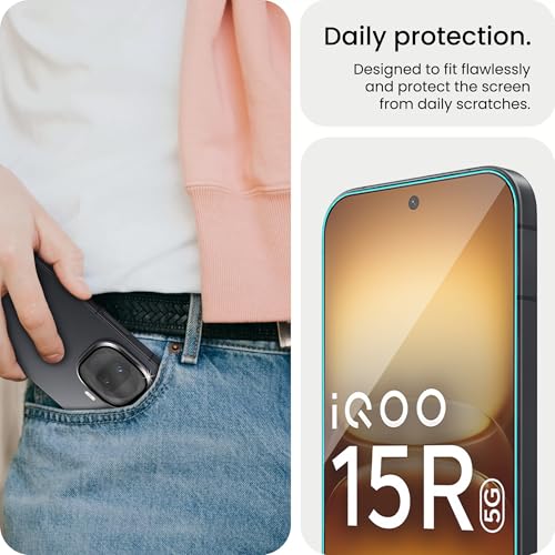 Image of FIRST MART Tempered Glass & Camera Lens for IQOO 15R With Edge to Edge Coverage, Case Friendly, Camera Metal Alloy Rings & Easy Installation Kit | Black, Ultrasonic Fingerprint Working