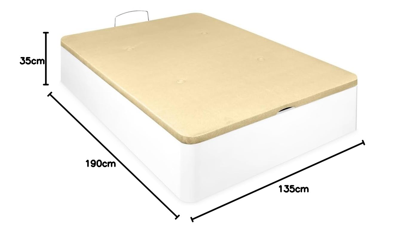 Somnia - Canapé Abatible Súper Reforzado Gran Capacidad con Tapa Transpirable, Esquinas Redondeadas, 135 x 190, Blanco
