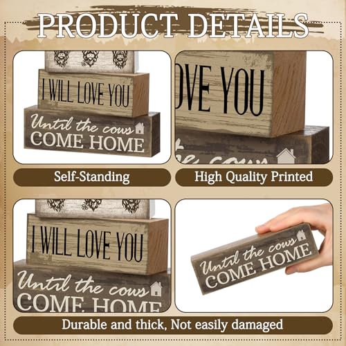 Image of Moucuny 4 Pcs Highland Cow Table Decorations Rustic Western Tiered Tray Decor Decorative Highland Cow Block Signs Western Tabletop Centerpieces Farmhouse for Home Desk Room Kitchen Shelf Decor