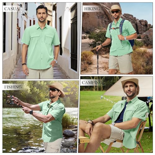 3rd hill Camisa de pesca masculina de manga curta à prova d'água para o verão, para trilhas, abotoa