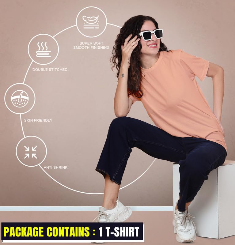 Image of Sleepynuts Women Boyfriend Plain Round Neck Half Sleeve T-Shirt
