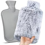 Bouillotte Eau Peluche, 2L Avec Poche Kangourou – Gris Bouteille d’Eau Chaude Douce An...