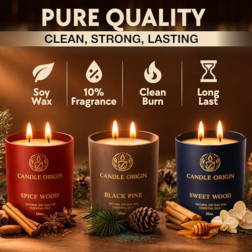 Image of Candles for Men Gift Set - 3x10oz Premium Soy Wax Scented Candles