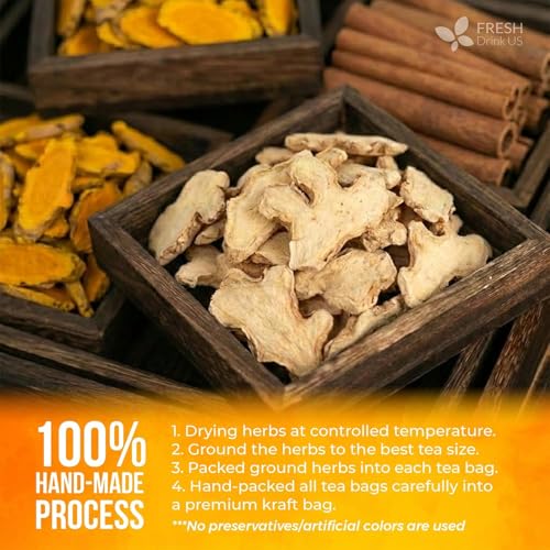 Image of FreshDrinkUS, Premium Turmeric Ginger Cinnamon Tea Bags | 135 Tea Bags | Herbal Spice Tea Blend, Naturally Caffeine Free, Warm & Aromatic Flavor, 100% Natural Ingredients, Convenient Tea Bags