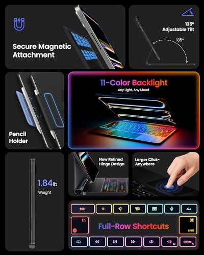 Image of typecase Keyboard Case for iPad Pro 13-inch (M5 2025 / M4 2024), Magic Keyboard with 11 Colors Backlight, Keyboard Case with Pencil Holder, Multi-Touch Trackpad,Easy-Set Magnetic Stand, Space Black