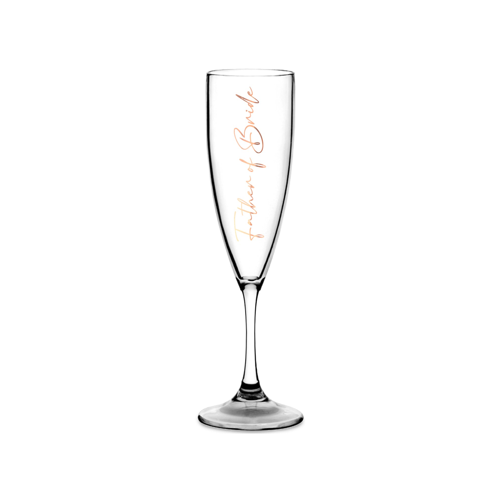 Print Maniacs Champagne Premium Clear Flute Glass Bride Groom Mr Mrs Wedding Maid Honour Wine Cocktail Prosecco Celebrations Gift (Copper, Father of Bride)
