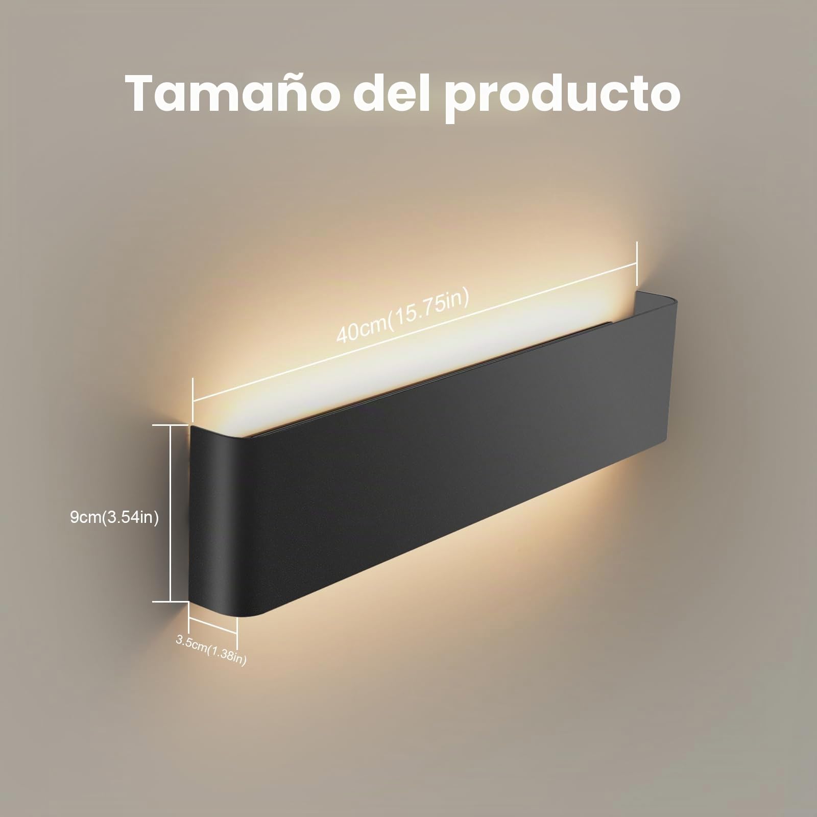 2 Pack Aplique de pared interior 40 cm, aplique de pared 18 W con Up Down Source, 3000 K Lámpara LED moderna, apliques de pared de aluminio, iluminación de pared para porche pasillo patio