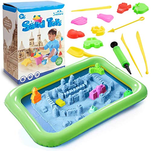 3 otters Play Sand and Sand Molds Kit, 4 Lbs Magic Sand Play Sand Beach Mold Kit Play Sand Set with 45 Pcs Sand Molds and 1 Sand Tray