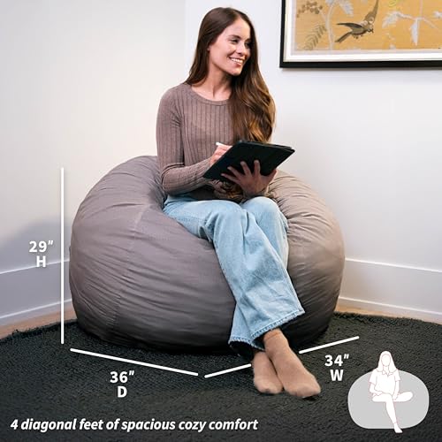 Image of Big Joe Fuf Medium Foam Filled Bean Bag Chair with Removable Cover, Fog Lenox, Durable Woven Polyester, 3 feet Big